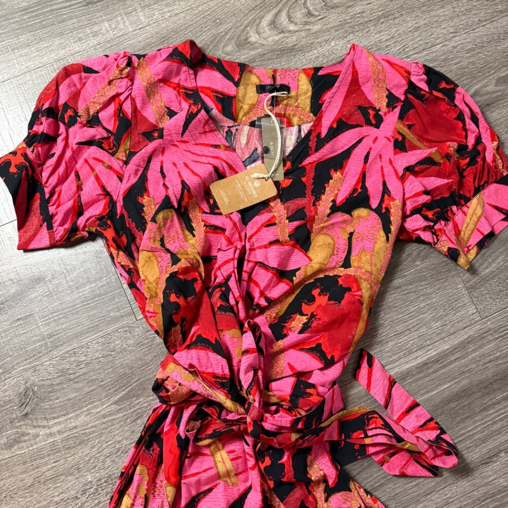 NWT J.Crew Faux‎ Wrap Midi Dress Floral Palm Print Women Size 12 - Picture 4 of 7